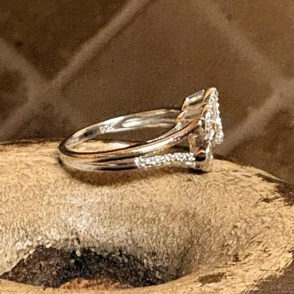 Heart Ring Size 7 Sterling Silver Two Tone w/ Diamonds Interlocking & Rose Gold